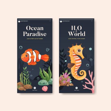 Instagram şablonu okyanus keyifli konsept, suluboya stil