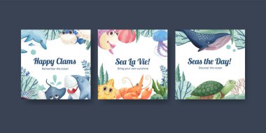 Sancak şablonu okyanus keyifli konsept, suluboya tarzı