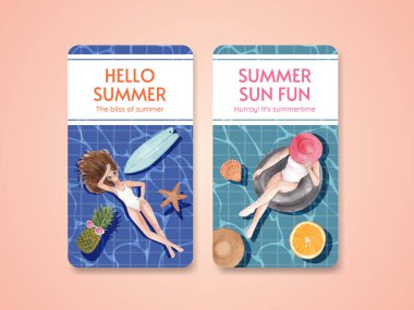 Yaz titreşimleri konsepti olan Instagram şablonu, suluboya stil