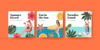 Yaz titreşimleri konsepti olan pankart şablonu, suluboya stil