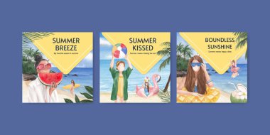 Yaz titreşimleri konsepti olan pankart şablonu, suluboya stil