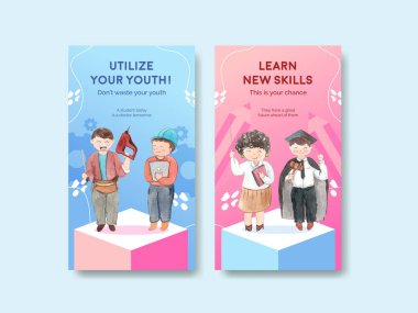 Dünya Gençlik Yetenekleri Günü konseptiyle Instagram şablonu, suluboya styl
