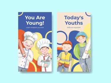 Dünya Gençlik Yetenekleri Günü konseptiyle Instagram şablonu, suluboya styl