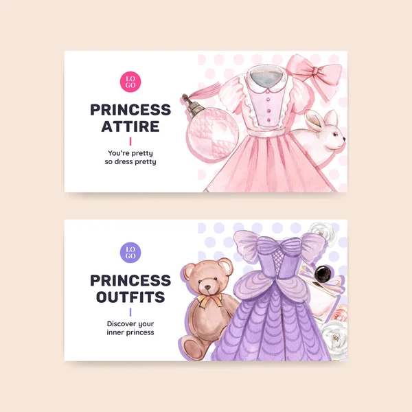 Twitter Mall Med Prinsessa Outfit Koncept Akvarell Stil — Stock vektor
