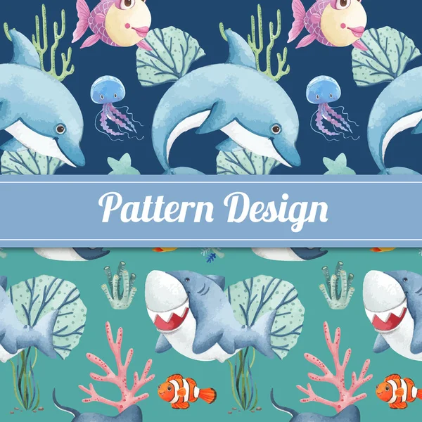 海とのシームレスなパターンの喜びのコンセプト 水彩スタイル — ストックベクタ