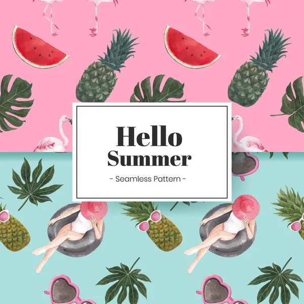 Patroon Naadloos Met Zomer Vibes Concept Aquarel Styl — Stockvector