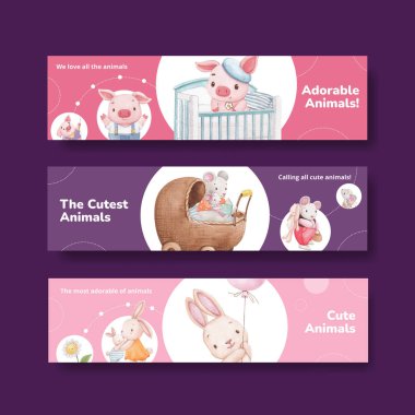 Bayrak şablonu tapılası hayvan konsepti, suluboya tarzı