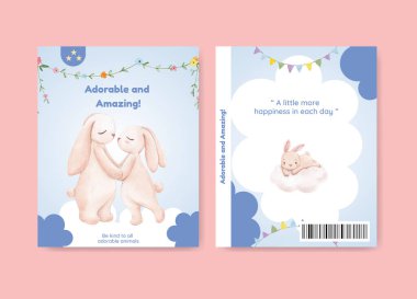 Tapılası hayvan konseptiyle kaplanmış kitap şablonu, suluboya stil.