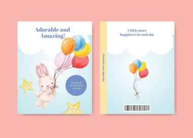 Tapılası hayvan konseptiyle kaplanmış kitap şablonu, suluboya stil.