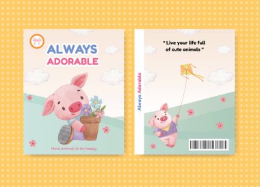 Tapılası hayvan konseptiyle kaplanmış kitap şablonu, suluboya stil.