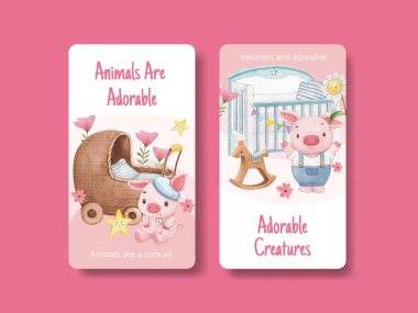 Instagram şablonu tapılası hayvan konsepti, suluboya stil