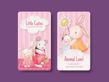 Instagram şablonu tapılası hayvan konsepti, suluboya stil