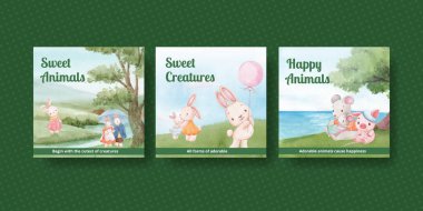 Bayrak şablonu tapılası hayvan konsepti, suluboya stil