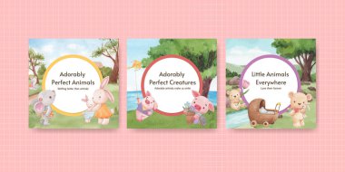 Bayrak şablonu tapılası hayvan konsepti, suluboya stil