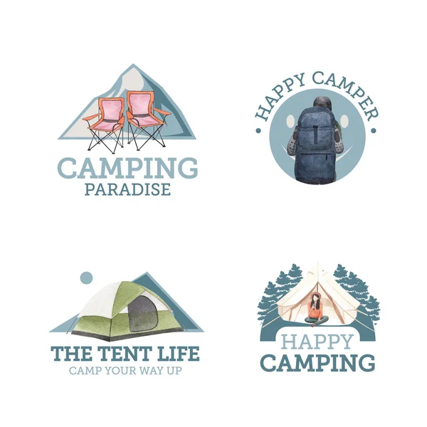 Logo Design Happy Camper Concept Watercolor Styl — Stock Vector