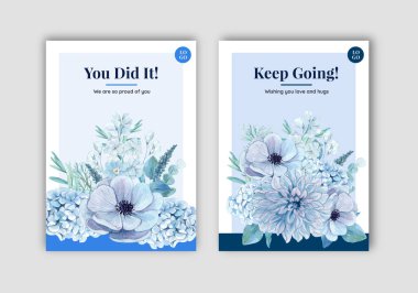 Mavi çiçekli şablon barışçıl konsept, suluboya stil