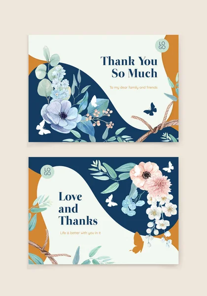 Plantilla Tarjeta Con Concepto Pacífico Flor Azul Estilo Acuarela — Vector de stock