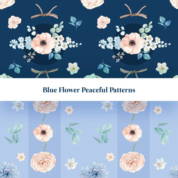 Patrón Sin Costuras Con Concepto Flor Azul Pacífica Estilo Acuarela — Vector de stock