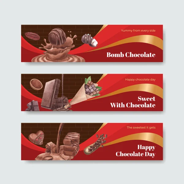 Modelo Banner Com Conceito Dia Mundial Chocolate Styl Aquarela — Vetor de Stock