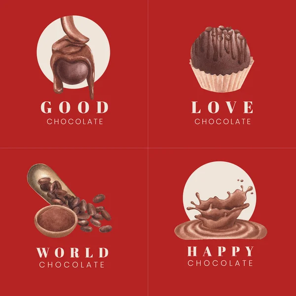 Logo Design Con Concetto Giornata Mondiale Del Cioccolato Acquerello Styl — Vettoriale Stock