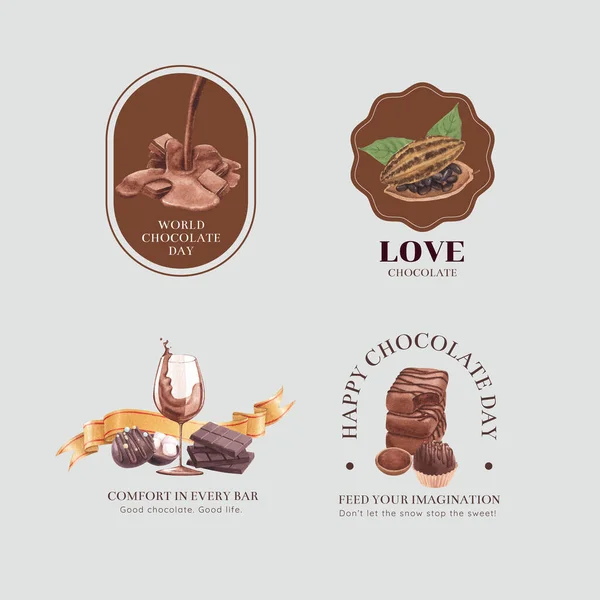 Logo Design Con Concetto Giornata Mondiale Del Cioccolato Acquerello Styl — Vettoriale Stock