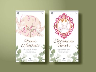 Cottagecore çiçek konseptiyle Instagram şablonu, suluboya stil