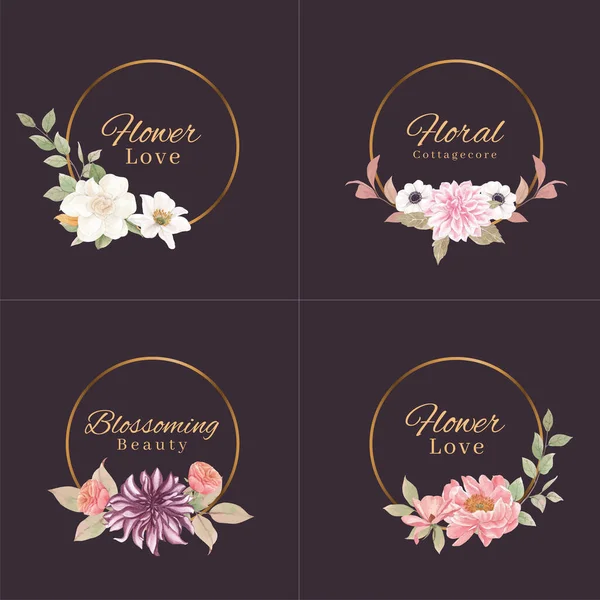 Logo Design Cottagecore Flowers Concept Watercolor Styl — Stock Vector