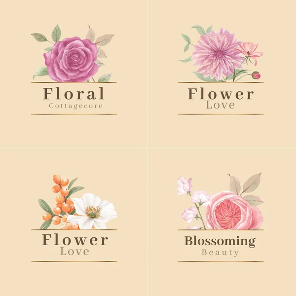 Logo Design Mit Baumwollkern Blumen Konzept Aquarell Styling — Stockvektor