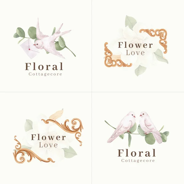 Logotyp Design Med Cottagecore Blommor Koncept Akvarell Stil — Stock vektor