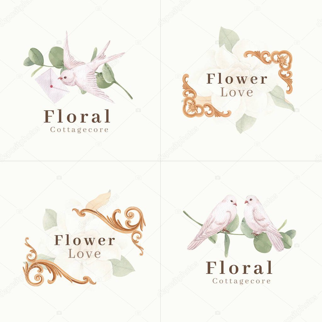Logo design with cottagecore flowers concept,watercolor styl