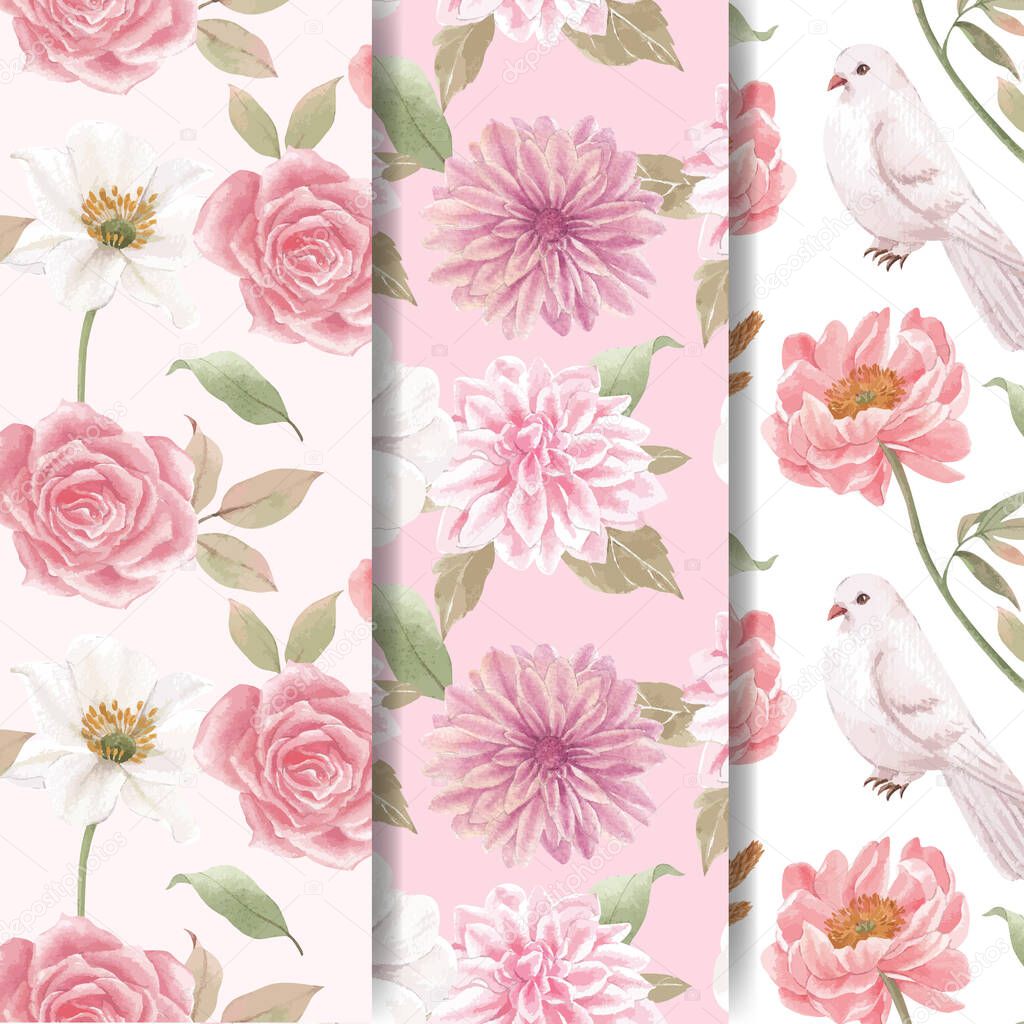 Pattern seamless with cottagecore flowers concept,watercolor styl