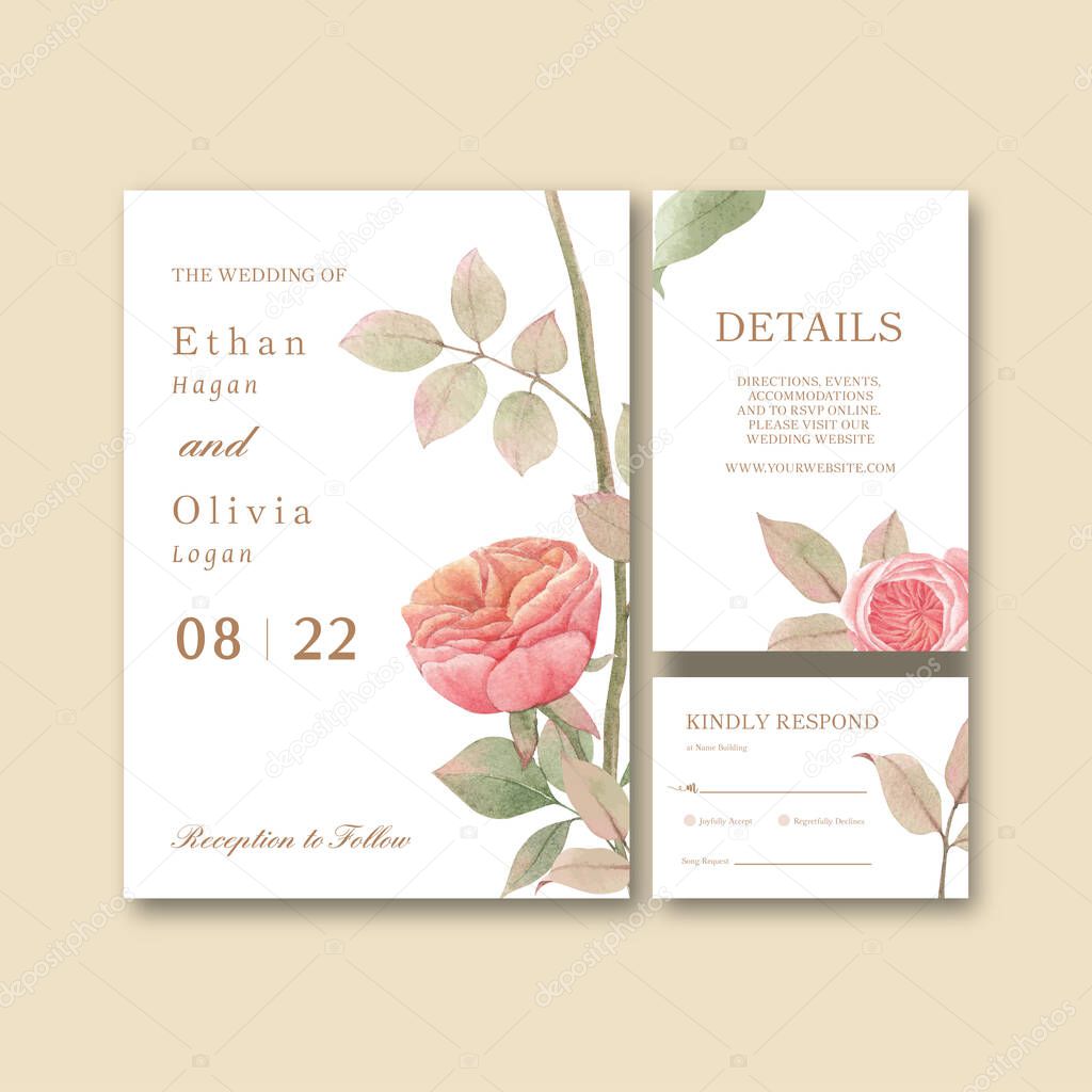Wedding card template with cottagecore flowers concept,watercolor styl