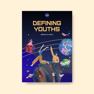 Uluslararası Gençlik Günü konsepti olan poster şablonu, suluboya stil