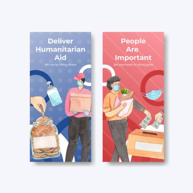 İnsani yardım kavramına sahip el ilanı şablonu, suluboya stil