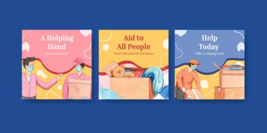 İnsani yardım kavramına sahip sancak şablonu, suluboya stil