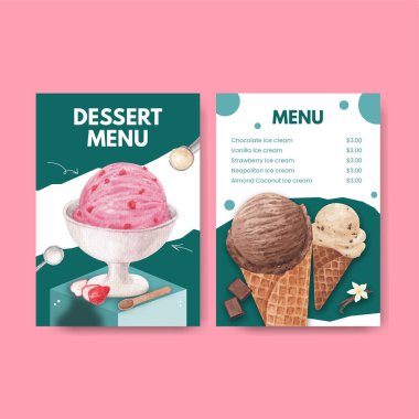 Dondurma aromalı menü şablonu, suluboya stil