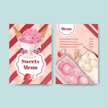 Dondurma aromalı menü şablonu, suluboya stil