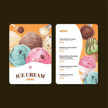 Dondurma aromalı menü şablonu, suluboya stil