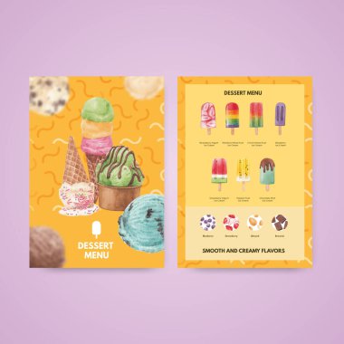 Dondurma aromalı menü şablonu, suluboya stil