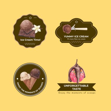 Dondurma aromalı logo tasarımı, suluboya stil