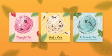 Dondurma aromalı pankart şablonu, suluboya stil
