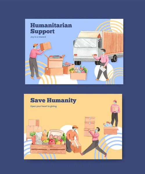Шаблон Facebook Концепцией Гуманитарной Помощи Акварелью — стоковый вектор