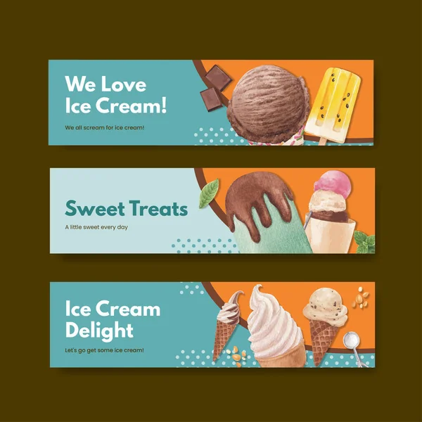 Шаблон Концепцией Вкуса Мороженого Акварель — стоковый вектор