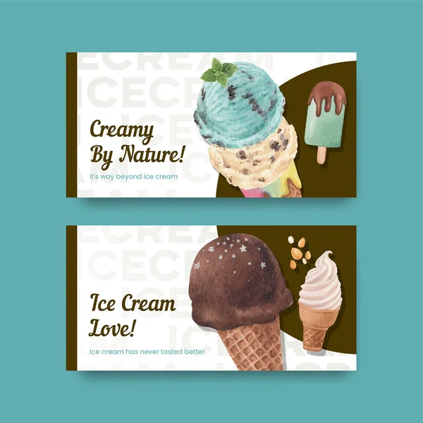 Dondurma aromalı Twitter şablonu, suluboya stil