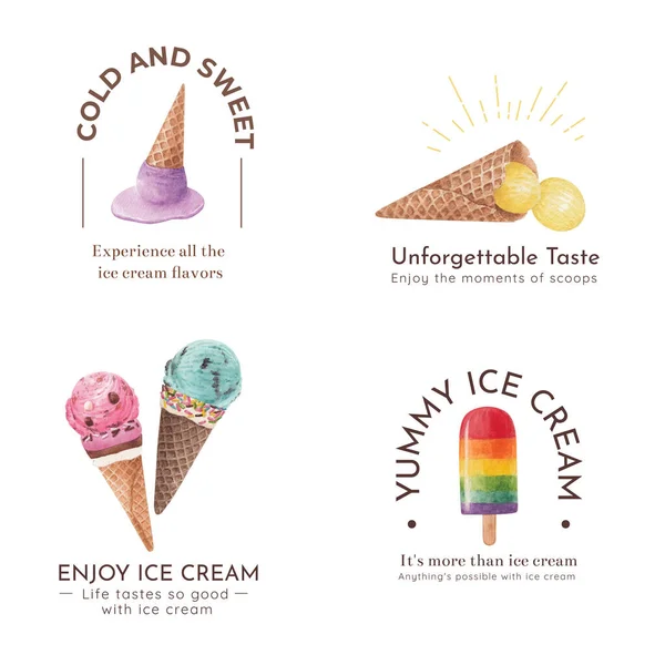 Dondurma Aromalı Logo Tasarımı Suluboya Stil Stok Vektör