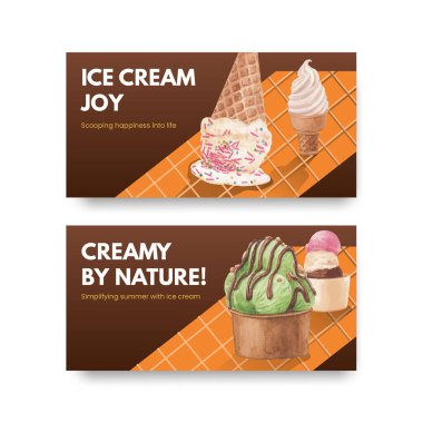 Dondurma aromalı Twitter şablonu, suluboya stil