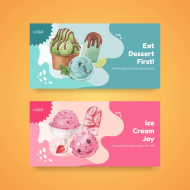 Dondurma aromalı Twitter şablonu, suluboya stil