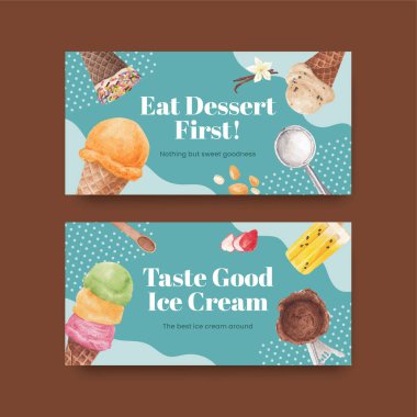 Dondurma aromalı Twitter şablonu, suluboya stil