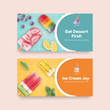 Dondurma aromalı Twitter şablonu, suluboya stil
