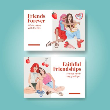 Ulusal Dostluk Günü konsepti, suluboya stili Facebook şablonu